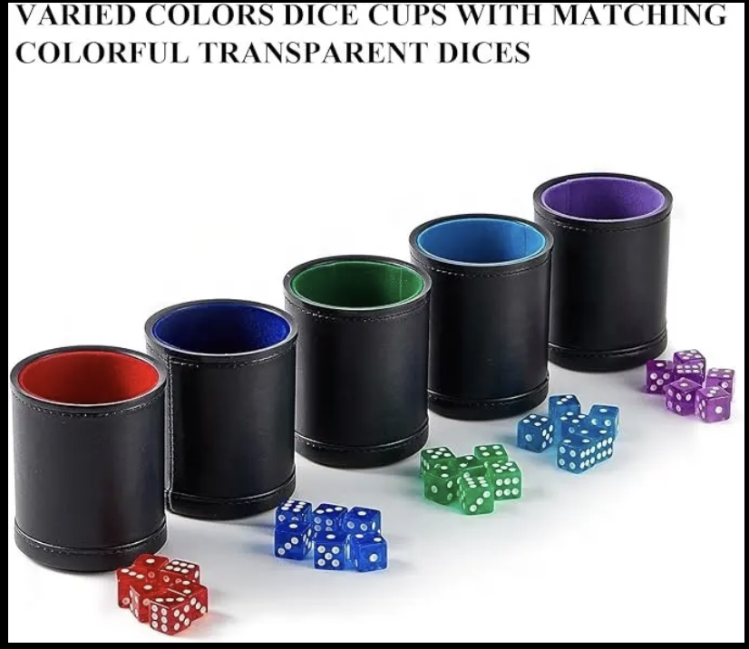  Wholesale 5pcs/SET Casino KTV Bar Party Custom Poker Playing Cards PU Leather Dice Cup Set Shaker Cup With Inside Velvet