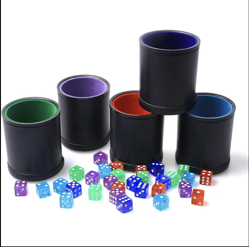  Wholesale 5pcs/SET Casino KTV Bar Party Custom Poker Playing Cards PU Leather Dice Cup Set Shaker Cup With Inside Velvet